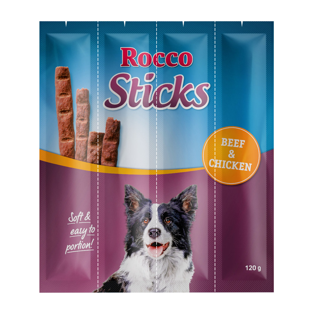 Sparpaket Rocco Sticks 120 g / Sparpaket % - Rind & Huhn 3 x 12 Stück (360 g) von Rocco