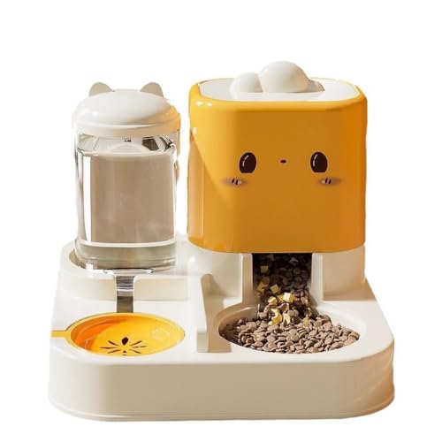 2-in-1 Automatischer Futterspender für Katzen und Hunde, 1500 ml Wassertank 2200 ml Futterbehälter, kippfestes Design mit breiter Öffnung (29 x 26 x 23 cm) (Käsegelb) von Rocky Green