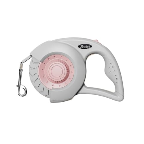 Automatisch einziehbare Hundeleine, geeignet für kleine/mittelgroße/große Hunde, rutschfester Griff, 360° Drehung ohne Verheddern, Outdoor-Hundeleine (3 m/5 m) (803 Grau-Rosa, 5 Meter) von Rocky Green
