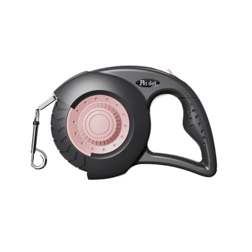 Automatische einziehbare Haustierleine, geeignet für kleine/mittelgroße/große Hunde, rutschfester Griff, 360° Drehung ohne Verheddern, Outdoor-Hundeleine (3 m/5 m) (803 Schwarz / Rosa, 5 Meter) von Rocky Green