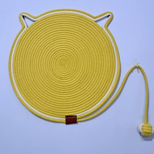 Große Kratzmatte für Katzen, 50 cm, mit interaktiven Spielzeugbällen, waschbares Sisalseilbett und Spielmatte, mehrere Farben, Gelb von Rocky Green