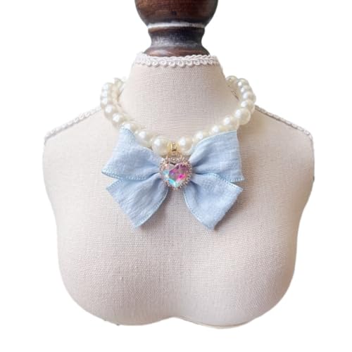 Katzenhalsband mit Perlenschleife, verstellbar, weiches Harz, für kleine Hunde (Pudel/Bichon Frise) und Katzen – ein schönes Geschenk für Geburtstag und Weihnachten (4 Farben) (Blau, XS) von Rocky Green