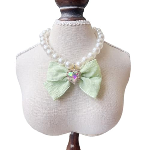 Katzenhalsband mit Perlenschleife, verstellbar, weiches Harz, für kleine Hunde (Pudel/Bichon Frise) und Katzen – ein schönes Geschenk für Geburtstag und Weihnachten (4 Farben) (Grün, XS) von Rocky Green