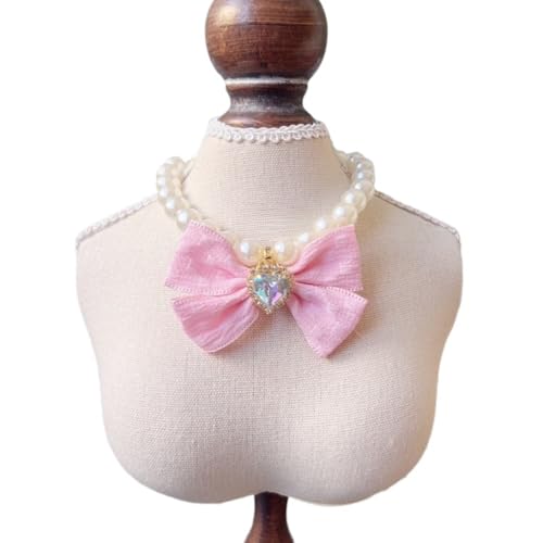 Katzenhalsband mit Perlenschleife, verstellbar, weiches Harz, für kleine Hunde (Pudel/Bichon Frise) und Katzen – ein schönes Geschenk für Geburtstag und Weihnachten (4 Farben) (Rosa, S) von Rocky Green