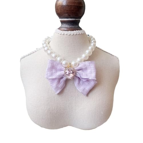 Katzenhalsband mit Perlenschleife, verstellbar, weiches Harz, für kleine Hunde (Pudel/Bichon Frise) und Katzen – ein schönes Geschenk für Geburtstag und Weihnachten (4 Farben) (Violett, M) von Rocky Green