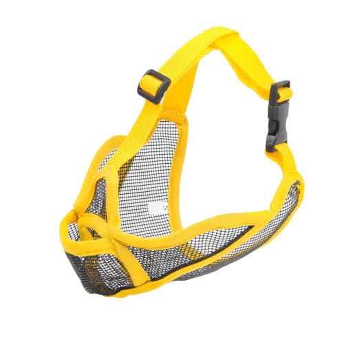 Rocky Green Atmungsaktiver Maulkorb für Hunde – verstellbare Schutzausrüstung gegen Beißen, Bellen und Fressen, Schutzausrüstung für kurze Schnauzenrassen (erhältlich in 5 Größen) (XS, Gelb) von Rocky Green