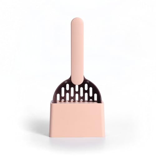 Rocky Green Edelstahl-Katzenstreu-Schaufel-Set mit Halter, feines Netz-Siebschaufel-Set, langlebig, ergonomisches Haustierabfall-Reinigungswerkzeug für Katzen (Kaffee + Rosa) von Rocky Green