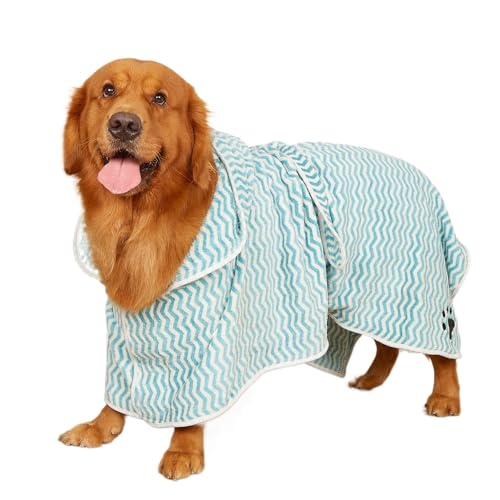 Rocky Green Verdicktes Korallen-Fleece-Haustier-Badetuch – Mikrofaser für Hunde und Katzen, saugfähiger und schnell trocknender Bademantel, Haustier-Badetuch, weich und nicht flauschig (L, Blau) von Rocky Green