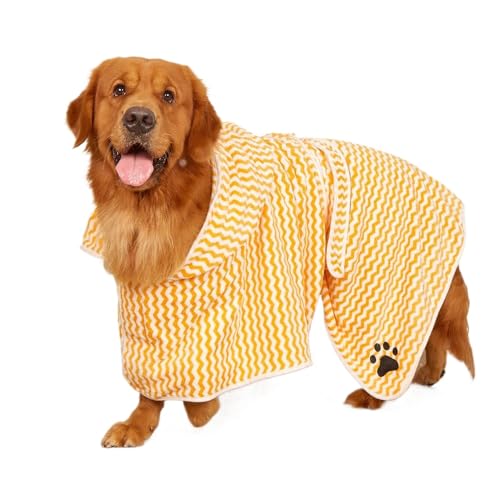 Rocky Green Verdicktes Korallen-Fleece-Haustier-Badetuch – Mikrofaser für Hunde und Katzen, saugfähiger und schnell trocknender Bademantel, Haustier-Badetuch, weich und nicht flauschig (S, Gelb) von Rocky Green