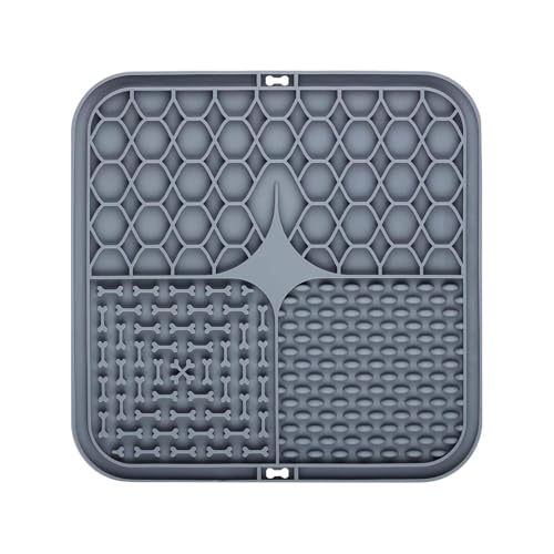 Silikonmatte für langsames Füttern, rutschfeste Leckmatte mit 60 Saugnäpfen, 3-Zonen-Design, tragbare Haustier-Futtermatte (20 cm, 5 Farben) (Grau) von Rocky Green