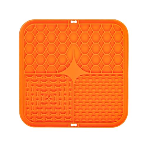 Silikonmatte für langsames Füttern, rutschfeste Leckmatte mit 60 Saugnäpfen, 3-Zonen-Design, tragbare Haustier-Futtermatte (20 cm, 5 Farben) (Orange) von Rocky Green
