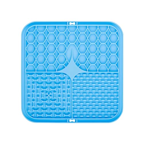 Silikonmatte für langsames Füttern, rutschfeste Leckmatte mit 60 Saugnäpfen, 3-Zonen-Design, tragbare Haustier-Futtermatte (20 cm, 5 Farben) (blau) von Rocky Green