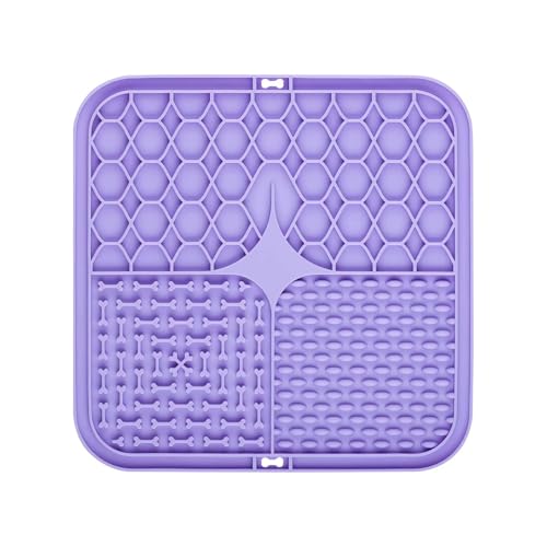 Silikonmatte für langsames Füttern, rutschfeste Leckmatte mit 60 Saugnäpfen, 3-Zonen-Design, tragbare Haustier-Futtermatte (20 cm, 5 Farben) (lila) von Rocky Green