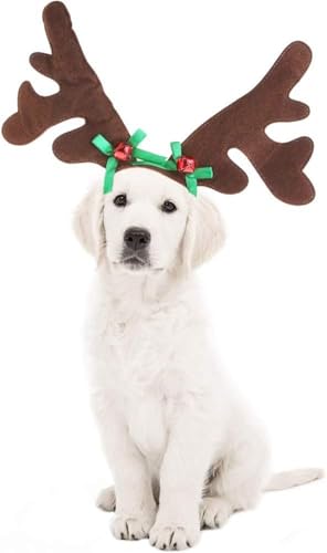 Weihnachts-Rentiergeweih-Haustier-Stirnband mit Glocke – 4 festliche Stile, weiches Haustierkostüm, Kopfbedeckung für Katzen und Hunde (2) von Rocky Green