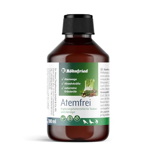 Röhnfried Atemfrei | 100 ml | Ergänzungsfuttermittel für Tauben & Ziervögel | Aus verschiedenen Kräuterölen wie Süßholz, Thymian, Fenchel, Anis & Pfefferminze | Mit Zink von Röhnfried