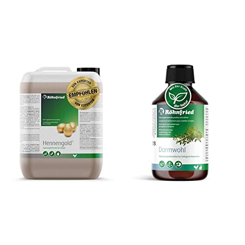 Röhnfried Hennengold, 1er Pack (1 x 5 l) & Darmwohl Nahrungsergänzung (250 ml) für Nager, Geflügel & Kleintiere, geförderte Verdauung & erleichterte Aufzucht, mit Oregano & Bartflechte von Röhnfried