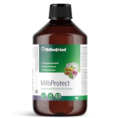 Röhnfried MilbProtect 500 ml I Vor & Nach Milbenbefall I Ergänzungsfuttermittel für Geflügel I fördert Fresslust I Kräuter I Ganzjahresprodukt von Röhnfried