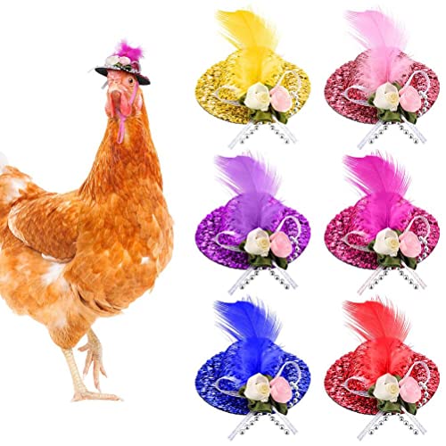 Roexboz 6 Teilweise Hühnermützen für Hühner aus weichem und leichtem Frottee Kleintiere mit verstellbaren elastischen Kinnriemen Lustiges Huhn Zubehör Tierkostüm von Roexboz