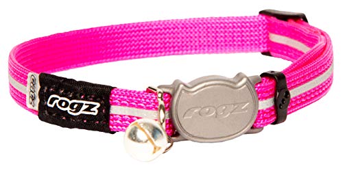 Rogz Reflektierende Nylon Katzenhalsband mit selbstöffnendem Verschluss Clip und abnehmbarem Glocke, komplett einstellbar für die meisten Rassen geeignet, Pink von Rogz
