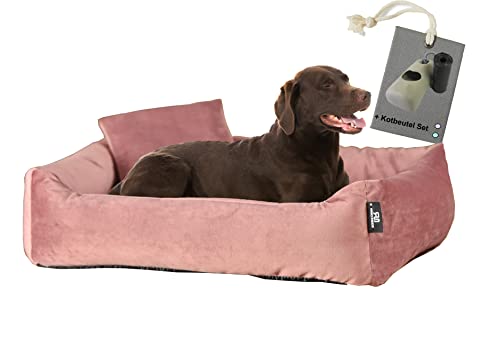 Rohrschneider Hundebett Kuschelsofa Hund Weich + Hundekotbeutelset (L, Rosé) von Rohrschneider