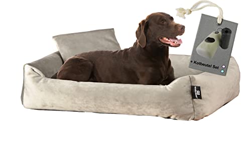 Rohrschneider Hundebett Kuschelsofa Hund Weich + Hundekotbeutelset (L, Taupe) von Rohrschneider