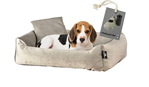 Rohrschneider Hundebett Kuschelsofa Hund Weich + Hundekotbeutelset (M, Taupe) von Rohrschneider