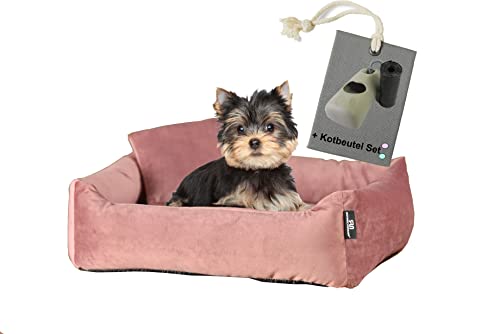 Rohrschneider kuscheliges und waschbares Hundebett - Hundesofa für kleine Hunde, Rosé, inkl. Hundekotbeutelset von Rohrschneider