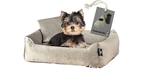 Rohrschneider Kuscheliges Hundebett kleine Hunde - waschbar, Flauschiges Hundesofa, Inklusive Hundekotbeutelset, (Farbe Taupe, Gr. S - kleine Hunde) von Rohrschneider