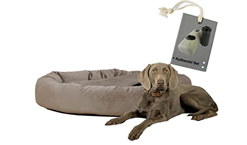 Rohrschneider Hundekissen Kuschelhöhle Denver Samt S-M-L mit Hundekotbeutelset (L, Taupe) von Rohrschneider