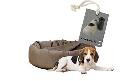 Rohrschneider Hundekissen Kuschelhöhle Denver Samt S-M-L mit Hundekotbeutelset (M, Taupe) von Rohrschneider