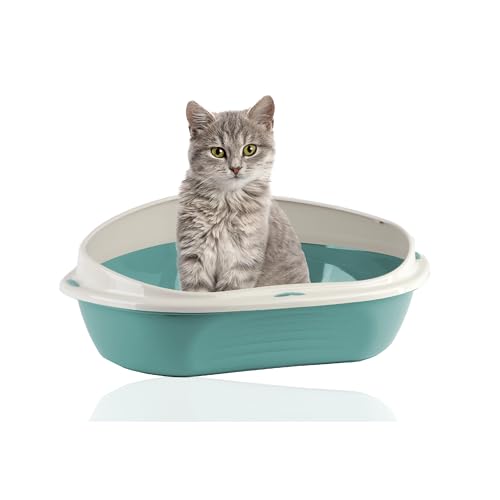 Rohrschneider Eckiges Katzenklo | Katzentoilette für große Katzen | Katzenklo mit hohem Rand | platzsparende Ecktoilette Katze | Katzenklo in modernen Design | Katzentoilette groß (Blau) von Rohrschneider