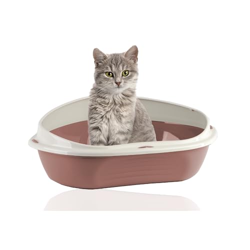 Rohrschneider Eckiges Katzenklo | Katzentoilette für große Katzen | Katzenklo mit hohem Rand | platzsparende Ecktoilette Katze | Katzenklo in modernen Design | Katzentoilette groß (Rosa) von Rohrschneider
