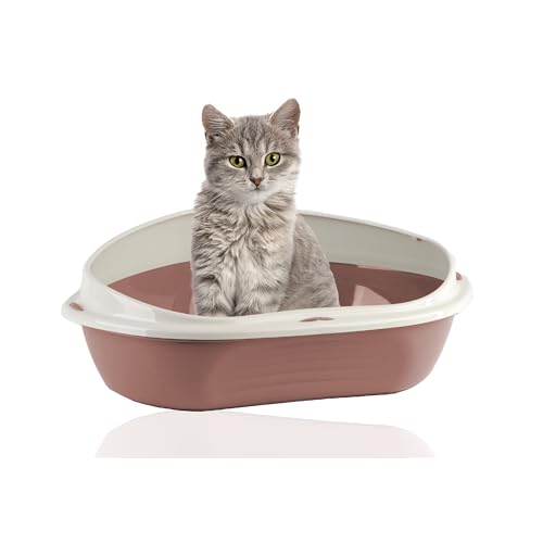 Rohrschneider® Eckiges Katzenklo | Katzentoilette für große Katzen | Katzenklo mit hohem Rand | platzsparende Ecktoilette Katze | Katzenklo in modernen Design | Katzentoilette groß (Rosa) von Rohrschneider