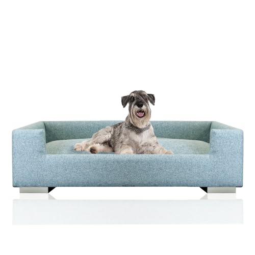 Rohrschneider Hundesofa | Hundebett mittelgroße und Grosse Hunde | waschbar | robuster Polsterstoff | 100% Polyester | türkis | B 90 xT 57 x H 26 cm | inkl. 2X Dekokissen von Rohrschneider