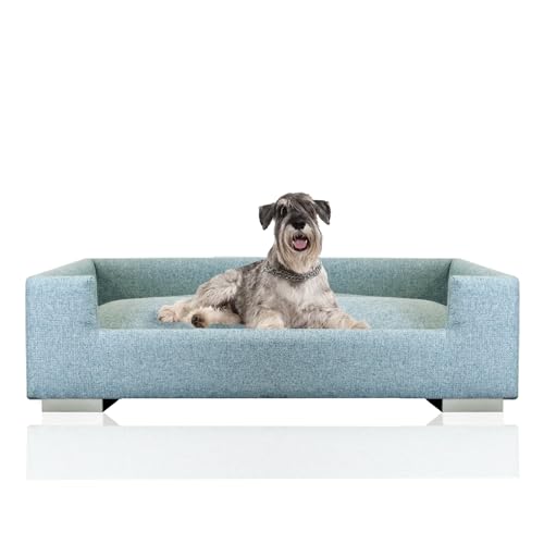 Rohrschneider® Hundesofa | Hundebett mittelgroße und Grosse Hunde | waschbar | robuster Polsterstoff | 100% Polyester | türkis | B 90 xT 57 x H 26 cm | inkl. 2X Dekokissen von Rohrschneider