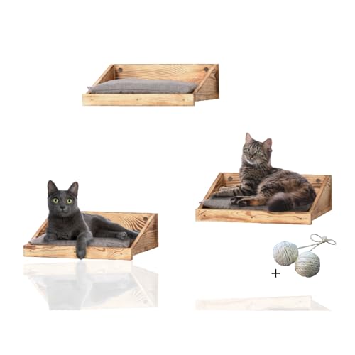 Rohrschneider® Katzen Kletterstufe mit Kissen | Katzentreppe Wand als Spiel- und Trainingsmöglichkeit | Katzen Wandelement sicher u. stabil | Katzenwandmöbel aus hochwertigen Materialien (3er Set) von Rohrschneider