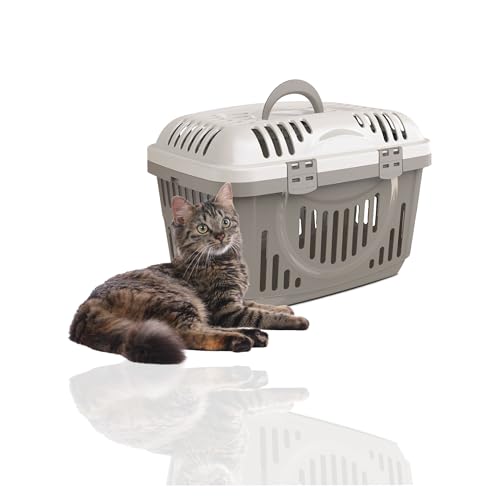 Rohrschneider® Katzen Transportbox | Transportbox Katze | Tierbox | Transportbox mit Griff| Katzenbox | Transportbox Katze groß (Grau) von Rohrschneider