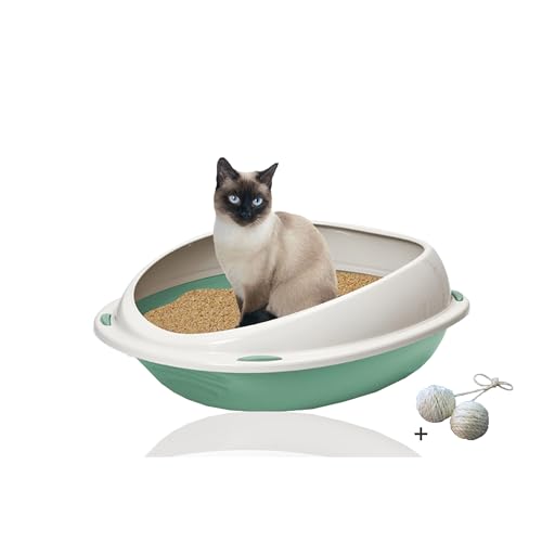 Rohrschneider Katzenklo groß, offen, mit hohem Rand | Katzentoilette für große Katzen | platzsparendes WC Katze ohne Deckel | grün von Rohrschneider