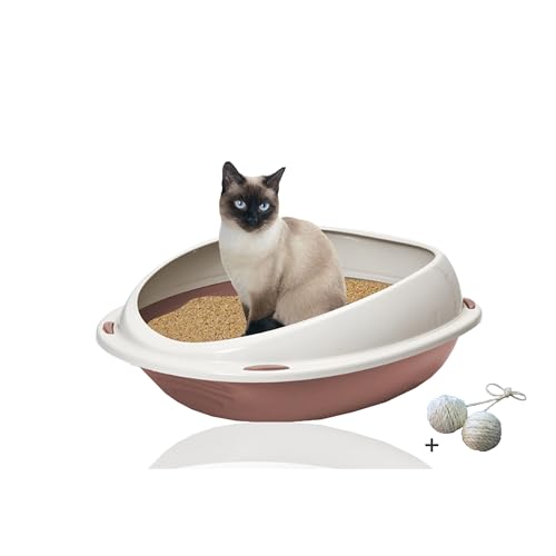 Rohrschneider® Katzenklo | Katzentoilette für große Katzen | Katzenklo mit hohem Rand| platzsparende Schalentoilette Katze | Katzenklo in modernem Design | Katzenklo grau | Katzentoilette groß (rosa) von Rohrschneider