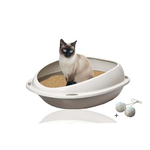Rohrschneider Katzenklo groß, offen, mit hohem Rand | Katzentoilette für große Katzen | platzsparendes WC Katze ohne Deckel | grau von Rohrschneider