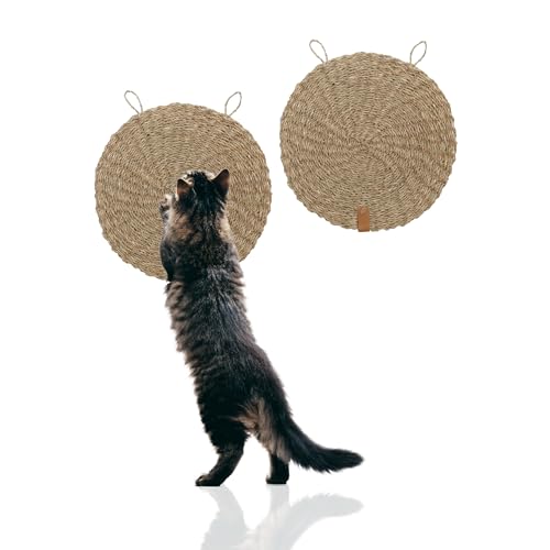 Rohrschneider® Kratzmatte Katze rund | Kratzbrett | Seegrasmatte | Kratzmatte Katze Wand | Katzen Kratzbrett einzeln oder 2er Set (2-er Set) von Rohrschneider