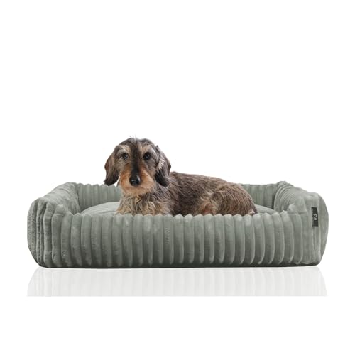 Rohrschneider® Kuschelsofa Deluxe Hundebett | rutschfeste Unterseite | Korb für kleine und mittelgroße Hunde und Katzen aus weichem Cordstoff | Maße T 50 x B 70 x H 15 cm | grau von Rohrschneider