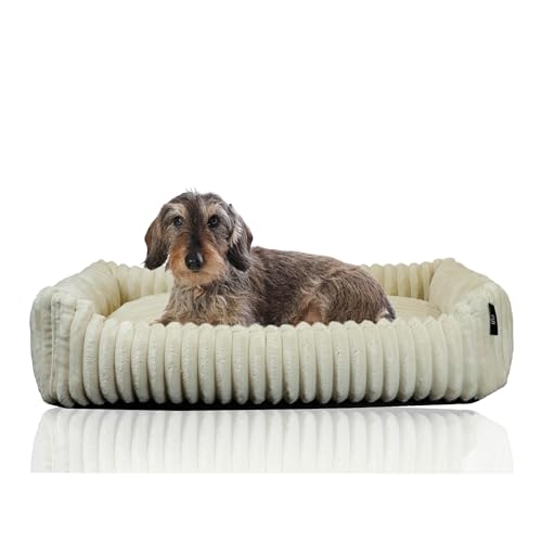 Rohrschneider® Kuschelsofa Deluxe Hundebett | rutschfeste Unterseite | Korb für kleine und mittelgroße Hunde und Katzen aus weichem Cordstoff | Maße T 50 x B 70 x H 15 cm | von Rohrschneider