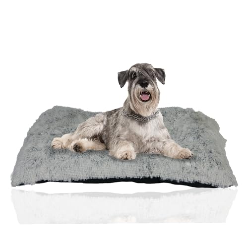 Rohrschneider Flauschiges Hundekissen | waschbares Hundebett für kleine bis mittelgroße Hunde aus Plüschstoff | bequemer Hundekorb mit Rutschfester Unterseite | 100 x 72 x 8 cm | grau von Rohrschneider