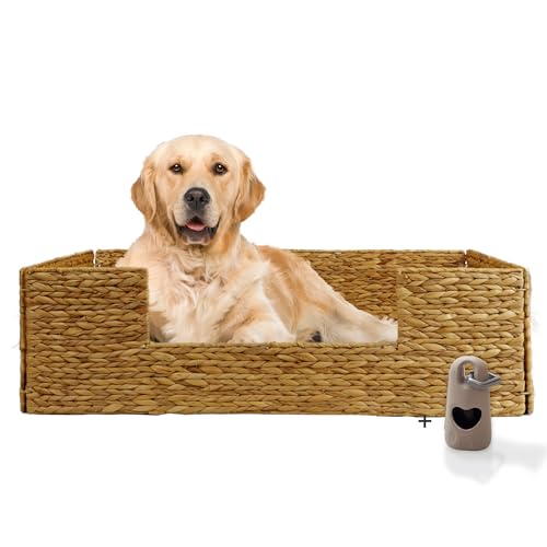 Rohrschneider® Tierbett Domingo | Hundebett mittelgroße Hunde | Katzenbett | waschbar bei 30° | Naturmaterial Wasserhyazinthe Gr. 2 (B 88 x T 57 x H 25cm) von Rohrschneider