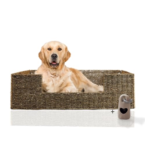 Rohrschneider® Tierbett Micado | Hundebett mittelgroße Hunde | Katzenbett | waschbar bei 30°| Naturmaterial Seegras Gr. 2 (B 88 x T 57 x H 25cm) von Rohrschneider