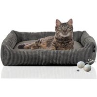 Rohrschneider ® Katzenbett waschbar mit Gratis-Beigabe, robuster Breit-Cordstoff grau von Rohrschneider