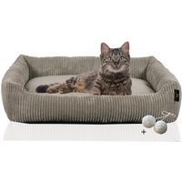 Rohrschneider ® Katzenbett waschbar mit Gratis-Beigabe, robuster Breit-Cordstoff taupe von Rohrschneider