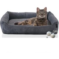 Rohrschneider ® Katzenbett waschbar mit Gratis-Beigabe, robuster Fein-Cordstoff anthrazit von Rohrschneider