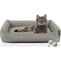 Rohrschneider ® Katzenbett waschbar mit Gratis-Beigabe, robuster Fein-Cordstoff grau von Rohrschneider